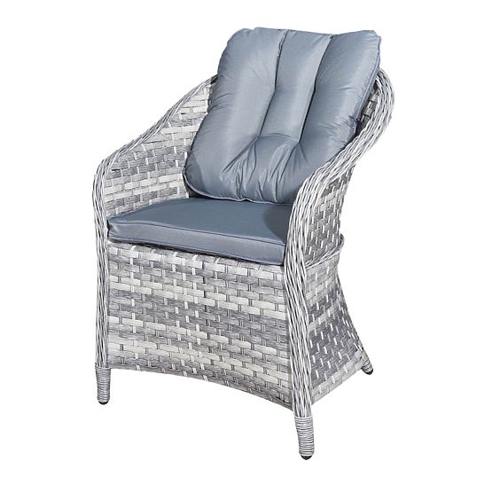 Ensemble de mobilier de table en résine tressée (4 fauteuils + table ronde) MODERNO gris clair