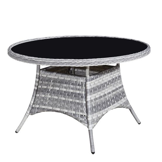 Ensemble de mobilier de table en résine tressée (4 fauteuils + table ronde) MODERNO gris clair