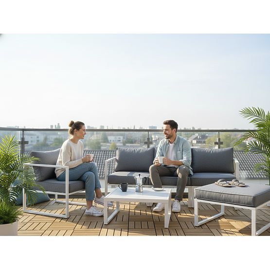 Ensemble de mobilier de terrasse en aluminium (Canapé 204 cm, fauteuil, tabouret + table) MOSTRARE B