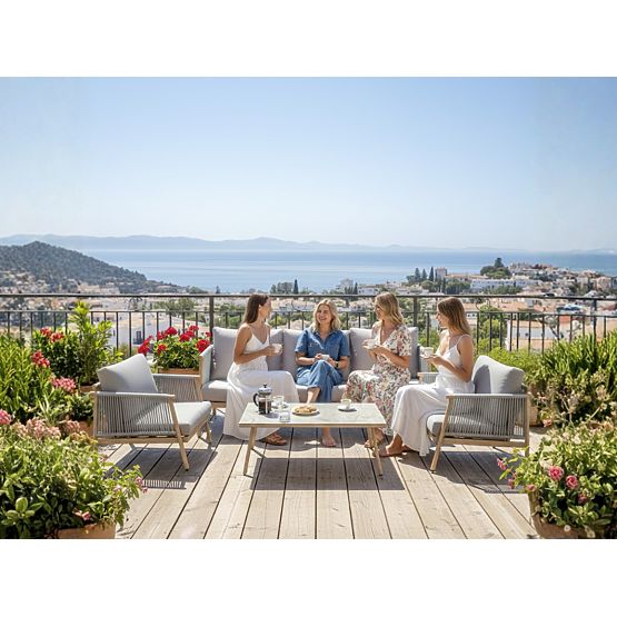 Ensemble de mobilier de terrasse en aluminium (Grand canapé, 2 fauteuils et table) BLANDO gris clair