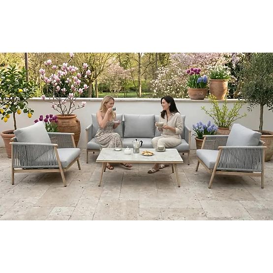 Ensemble de mobilier de terrasse en aluminium (Grand canapé, 2 fauteuils et table) BLANDO gris clair
