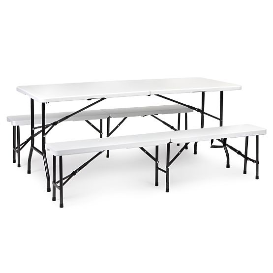 Ensemble de restauration table de banquet 180 cm 2 bancs blanc ModernHome