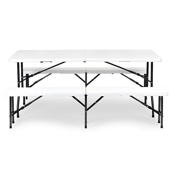 Ensemble de restauration table de banquet 180 cm 2 bancs blanc ModernHome