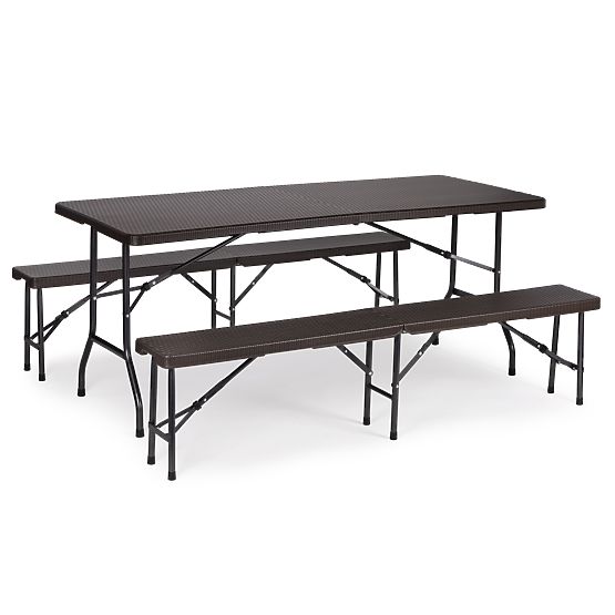 Ensemble de restauration table de banquet 180 cm 2 bancs rotin marron ModernHome