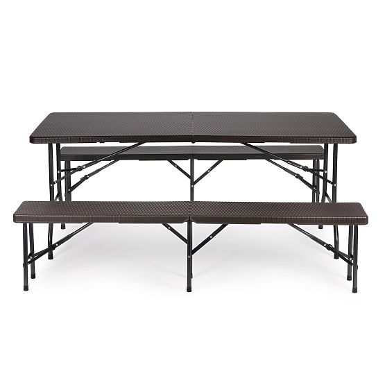 Ensemble de restauration table de banquet 180 cm 2 bancs rotin marron ModernHome