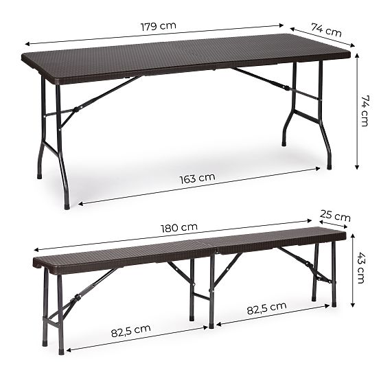 Ensemble de restauration table de banquet 180 cm 2 bancs rotin marron ModernHome