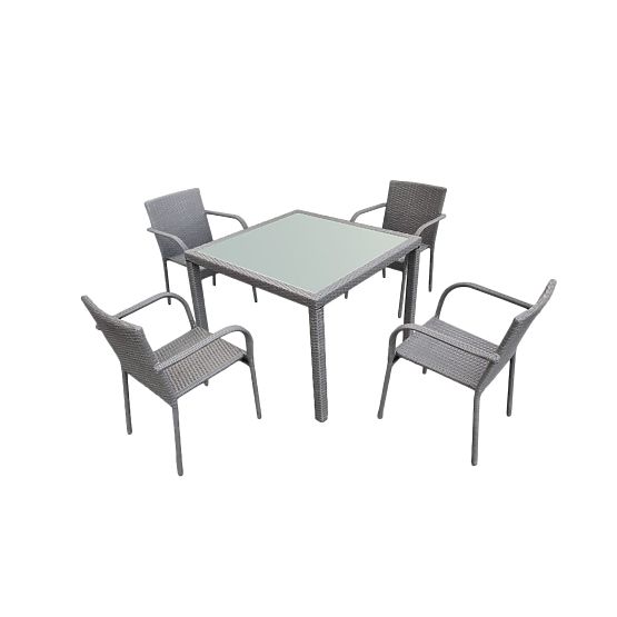 Ensemble de salle à manger en résine tressée (table 100x100 + 4 chaises) AVVICENTE gris
