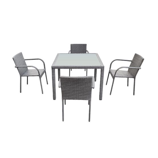Ensemble de salle à manger en résine tressée (table 100x100 + 4 chaises) AVVICENTE gris