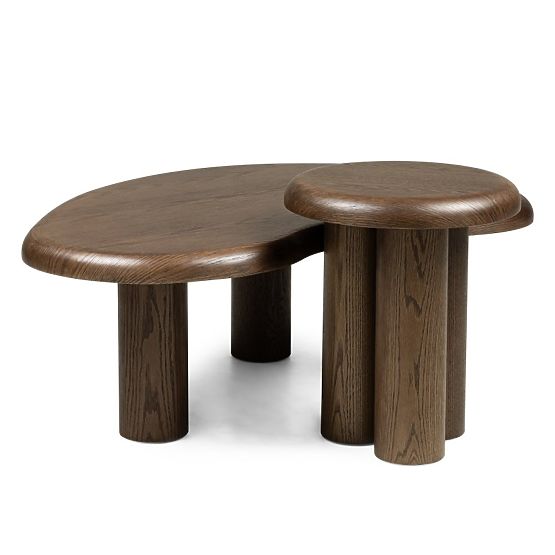 Ensemble de tables Sirocco, chêne foncé, formes arrondies