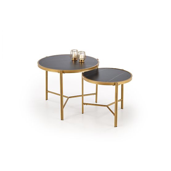 Ensemble FATIMA de 2 tables, marbre noir / doré (1p=1pc)