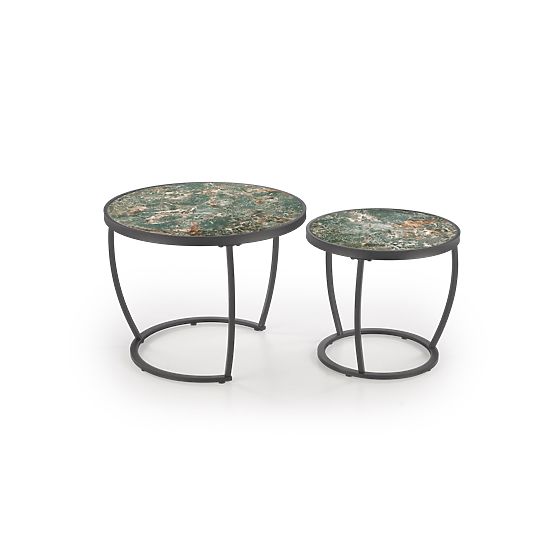 ENSEMBLE INES de 2 tables, marbre vert / noir (1p=1set)