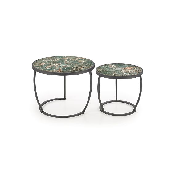ENSEMBLE INES de 2 tables, marbre vert / noir (1p=1set)