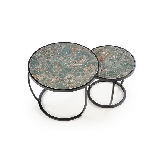 ENSEMBLE INES de 2 tables, marbre vert / noir (1p=1set)