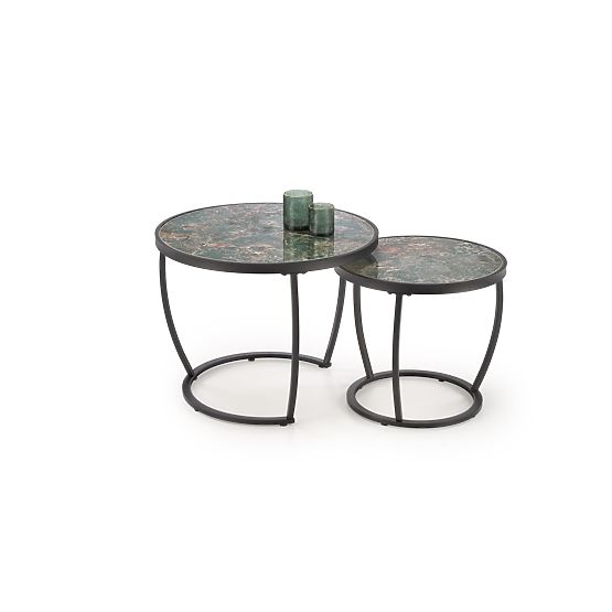 ENSEMBLE INES de 2 tables, marbre vert / noir (1p=1set)