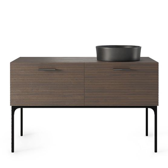 Ensemble meuble avec lavabo La Purete 120 cm, rainuré, noyer/noir