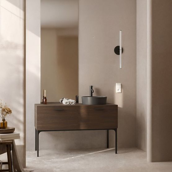 Ensemble meuble avec lavabo La Purete 120 cm, rainuré, noyer/noir