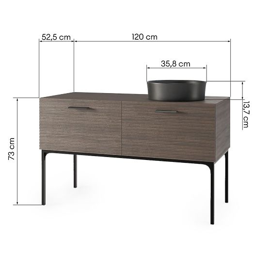 Ensemble meuble avec lavabo La Purete 120 cm, rainuré, noyer/noir