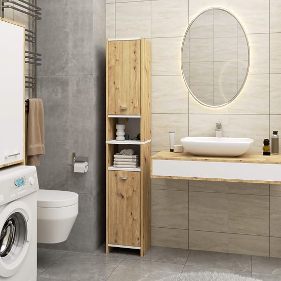 ÉTAGÈRE DE SALLE DE BAIN BETI 2D 2W CHÊNE ARTISAN BLANC