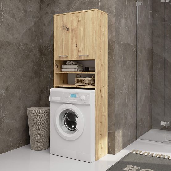 ÉTAGÈRE DE SALLE DE BAIN FIN AU-DESSUS DE LA MACHINE À LAVER CHÊNE ARTISAN