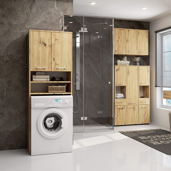 ÉTAGÈRE DE SALLE DE BAIN FIN AU-DESSUS DE LA MACHINE À LAVER CHÊNE ARTISAN