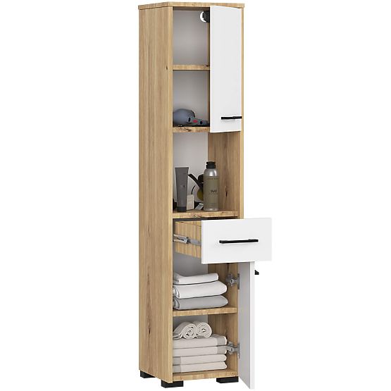 ÉTAGÈRE DE SALLE DE BAIN FIN COLONNE 30 2D 1SZ 1W 140cm PK ARTISAN / BLANC