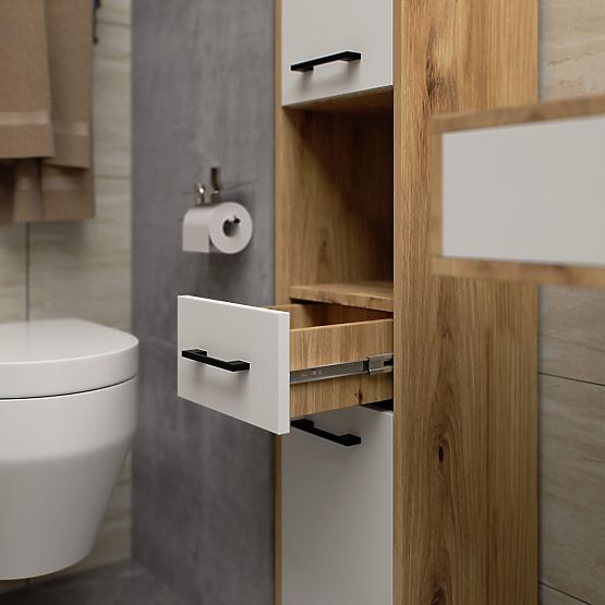 ÉTAGÈRE DE SALLE DE BAIN FIN COLONNE 30 2D 1SZ 1W 140cm PK ARTISAN / BLANC