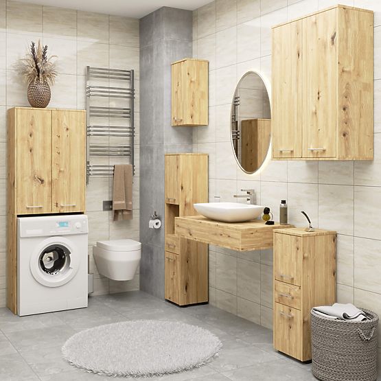 Étagère de salle de bain Uni - Chêne Artisan - 2 portes 2 niches