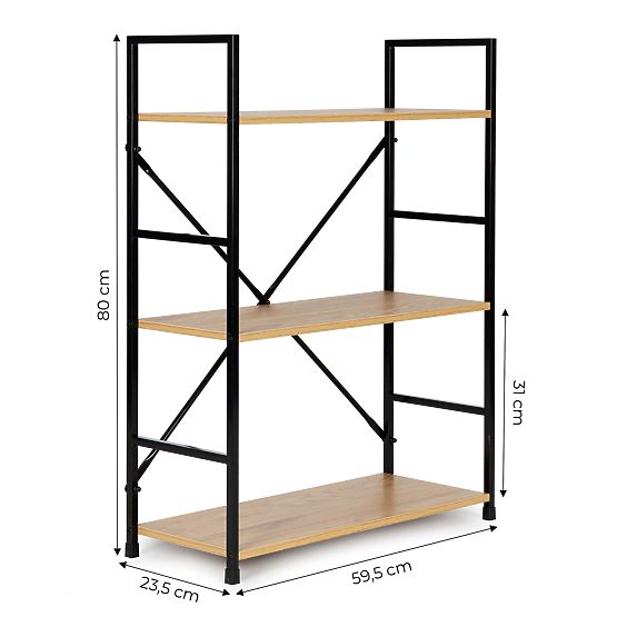 Étagère en bois cadre métallique large LOFT 3 étagères
