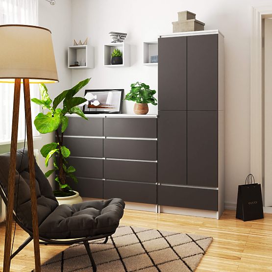 ÉTAGÈRE FERMÉE R60 2D 1SZ CLP PK BLANC / GRIS