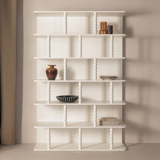 Étagère haute Perla, blanche, supports en forme de billes