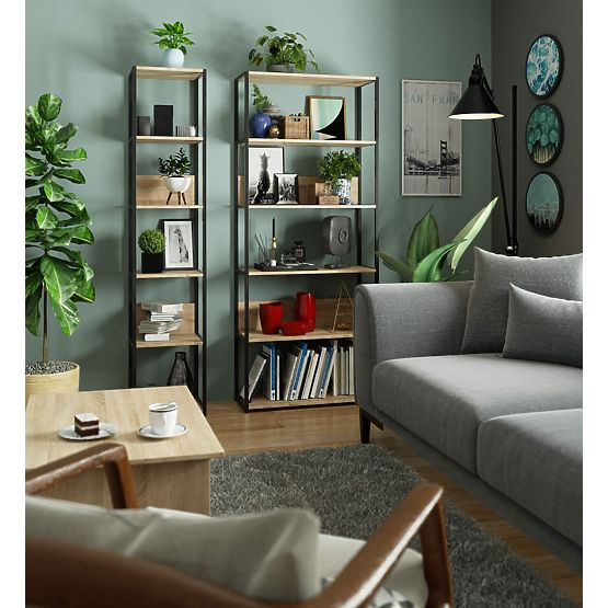Étagère loft en métal 40 cm - noir-chêne sonoma - 6 étagères