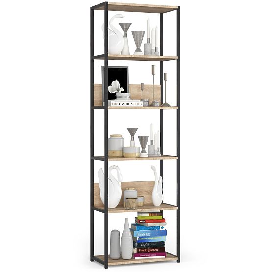 Étagère loft en métal 60 cm - noir-chêne sonoma - 6 étagères