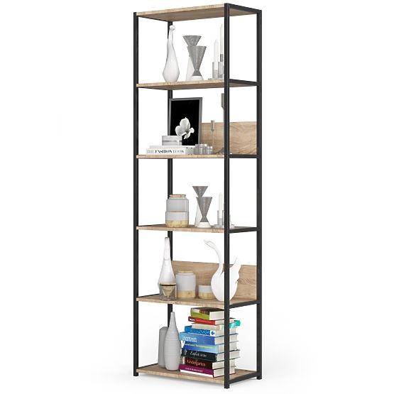 Étagère loft en métal 60 cm - noir-chêne sonoma - 6 étagères