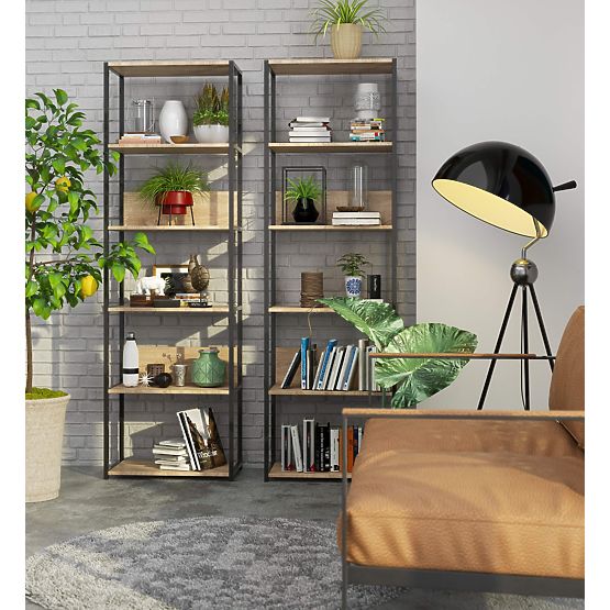 Étagère loft en métal 60 cm - noir-chêne sonoma - 6 étagères