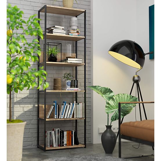 Étagère loft en métal 60 cm - noir-chêne sonoma - 6 étagères