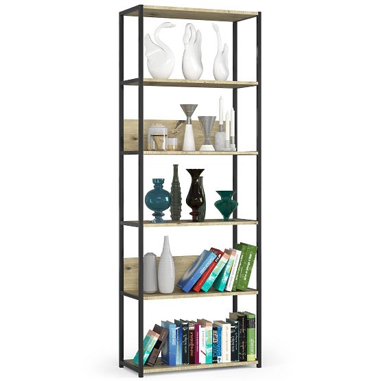 Étagère loft en métal 70 cm - noir-chêne artisan - 6 étagères