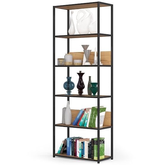 Étagère loft en métal 70 cm - noir-chêne craft - 6 étagères