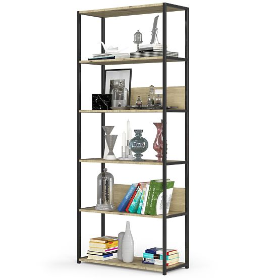 Étagère loft en métal 80 cm - noir-chêne artisan - 6 étagères