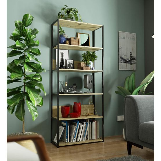 Étagère loft en métal 80 cm - noir-chêne artisan - 6 étagères