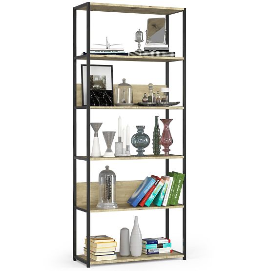Étagère loft en métal 80 cm - noir-chêne artisan - 6 étagères