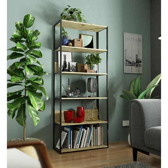 Étagère loft en métal 80 cm - noir-chêne artisan - 6 étagères