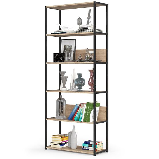 Étagère loft en métal 80 cm - noir-chêne sonoma - 6 étagères