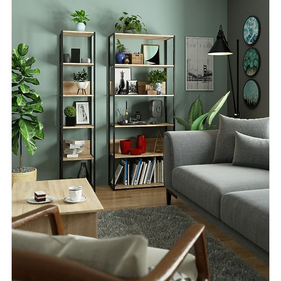 Étagère loft en métal 80 cm - noir-chêne sonoma - 6 étagères