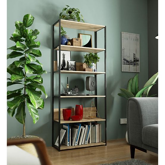 Étagère loft en métal 80 cm - noir-chêne sonoma - 6 étagères