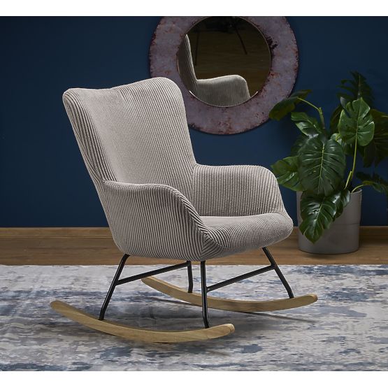 Fauteuil à bascule BELMIRO - velours côtelé gris