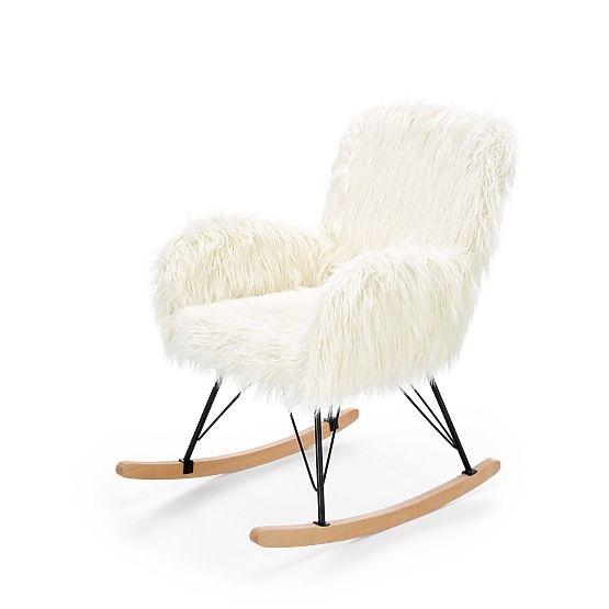 Fauteuil à bascule en fausse fourrure AUSTIN - crème