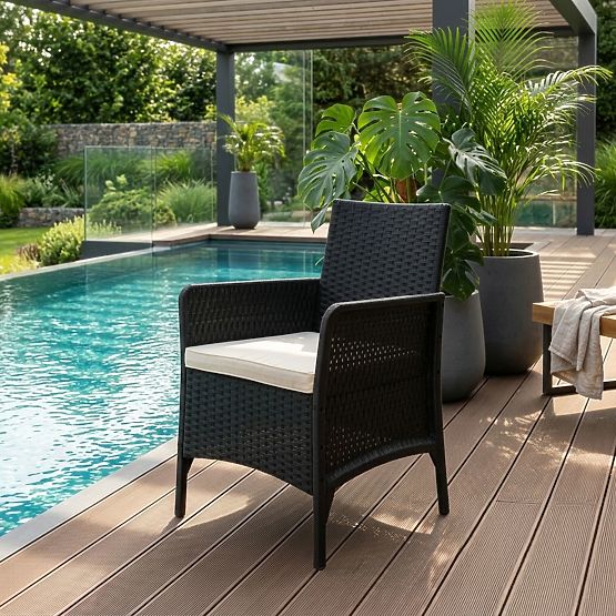 Fauteuil de jardin avec coussin chaise pour balcon terrasse jardin noir MultiGarden