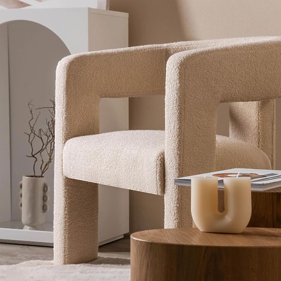 Fauteuil de relaxation Lory, bouclé, beige