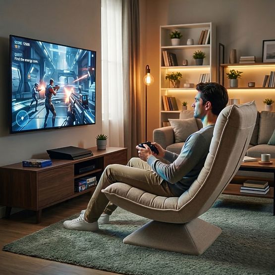 Fauteuil pivotant de relaxation avec chaise longue réglable pour salon beige ModernHome