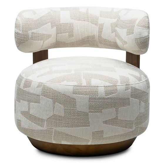 Fauteuil Relax Dolce, formes arrondies, beige/crème, noyer
